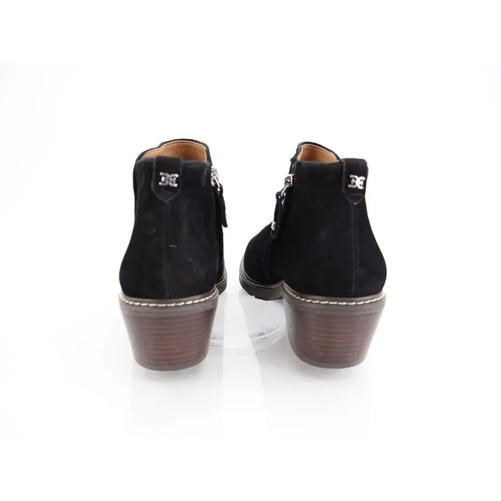 Sam Edelman Womens Pryce Ankle Boots Black Suede Block Heel Zip Up Size 8M